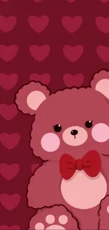 Cute bear with red hearts mobile wallpaper.