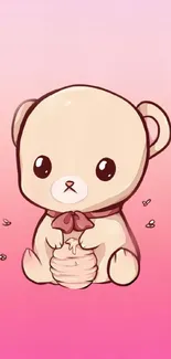 Cute teddy bear on a pink gradient background.