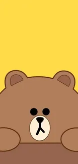 Cute bear on yellow background mobile wallpaper.