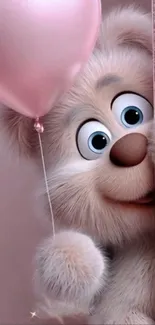 Adorable fluffy bear with pink balloon, peeking playfully.