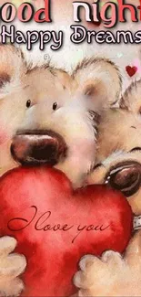 Adorable bear couple with heart for good night message.