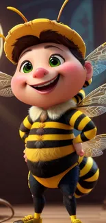 Adorable cartoon bee character in a playful design and cheerful pose.