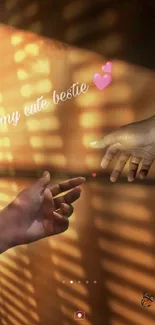 Hands touching through warm light background with 'my cute bestie' text.