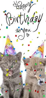 Adorable cats with birthday hats wishing you a happy birthday.