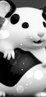 Charming black and white mice on gray background mobile wallpaper.