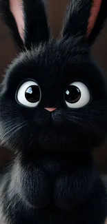 Adorable black bunny with big eyes on mobile wallpaper.