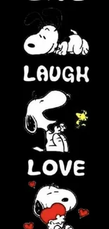 Cartoon wallpaper with Live Laugh Love text.