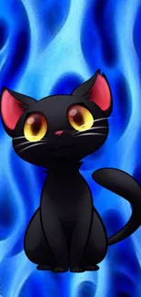 Cute black cat with blue flame background.