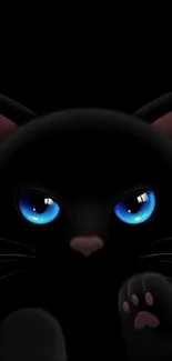 Cute black cat with blue eyes on a dark background wallpaper.