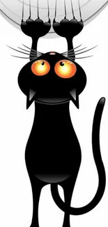 Playful black cat cartoon wallpaper with orange eyes and sharp claws.