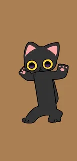 Adorable black cat illustration on brown background, ideal for phone wallpaper.