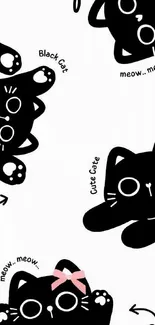 Cute black cat cartoon mobile wallpaper with playful illustrations.