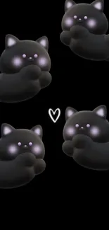 Cute black cats digital art wallpaper with a dark background.