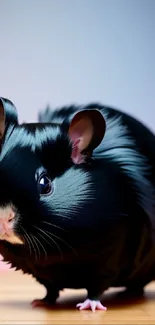 Adorable black guinea pig on a pastel gradient background.