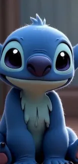 Cute blue alien cartoon character sitting