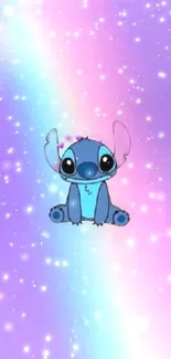 Cute blue alien on a pastel galaxy background wallpaper.