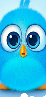 Adorable fluffy blue bird cartoon wallpaper for mobile.