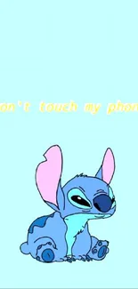 Cute blue character wallpaper with playful text.