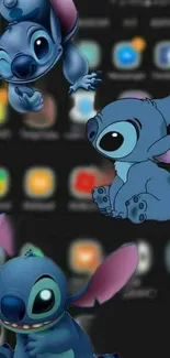 Adorable blue alien Stitch on a phone screen.