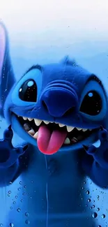An adorable blue creature with water droplets.