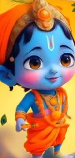 Cute blue deity with vibrant colors and a joyful expression.