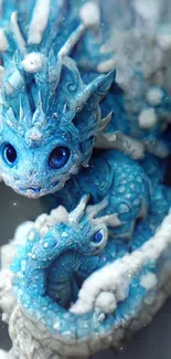 Cute blue dragon fantasy art with icy textures.