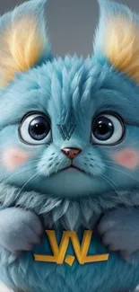 Cute blue fluffy creature with big eyes and soft fur.