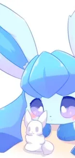 Cute blue anime creature with large ears.