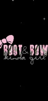 Black wallpaper with pink bow and stylish text design.