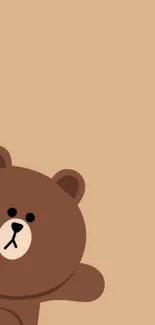 Cute brown bear wallpaper with beige background.