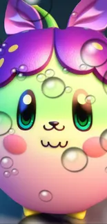 Colorful cartoon berry character with bubbles wallpaper.