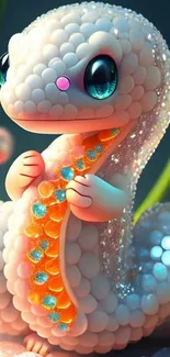 A cute bubble-textured lizard with vibrant colors on a mobile wallpaper.