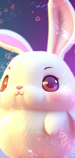 3D bunny with big eyes on a colorful background.