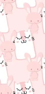 Adorable pink bunny and cat mobile wallpaper design.