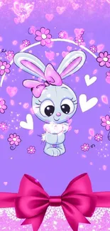 Cute bunny with flowers on a purple background wallpaper.