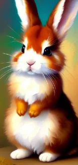 Digital painting of a cute bunny on a colorful background.