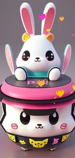 Charming cartoon bunny on a vibrant mobile wallpaper.