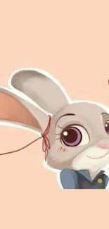 Cute bunny cartoon wallpaper with heart string on pastel background.