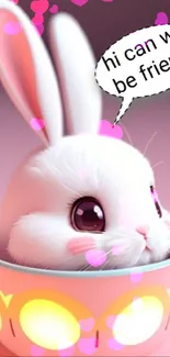 Cute cartoon bunny in a pink cup wallpaper.