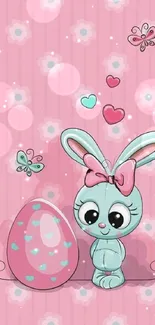 Cute pastel Easter wallpaper with a bunny and egg on pink background.