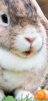 Adorable brown bunny munching on a carrot.