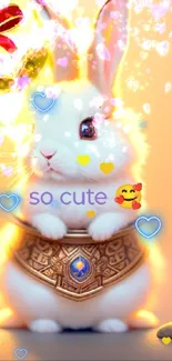 Cute bunny with fantasy elements on mobile wallpaper.