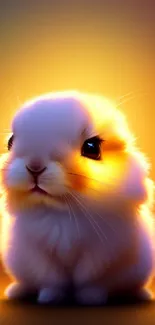 Cute bunny with glowing light in a warm, soft background.