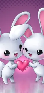 Two cute cartoon bunnies with a heart.