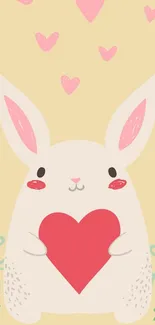 Cute bunny with heart in pastel colors on beige background.