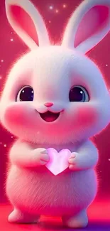 Cute cartoon bunny holding a glowing heart.