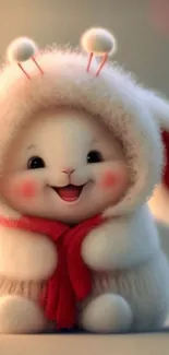 Cute bunny in fluffy costume with a warm, playful design for mobile wallpaper.