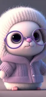 Cute bunny with glasses and sweater, in pastel hues.