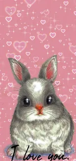 Cute bunny with hearts on pink background wallpaper.