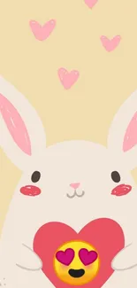 Cute bunny holding a heart with an emoji face wallpaper